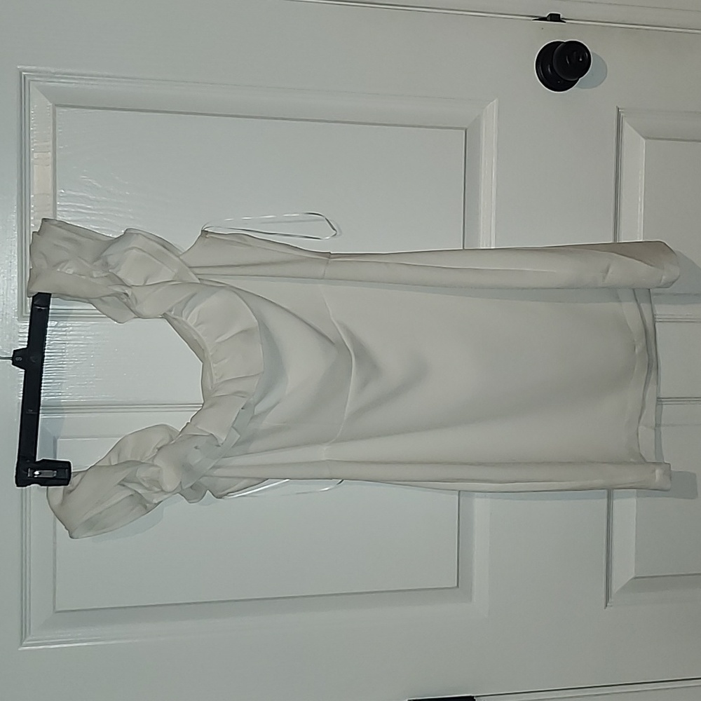 White dress off the shoulder ruffle